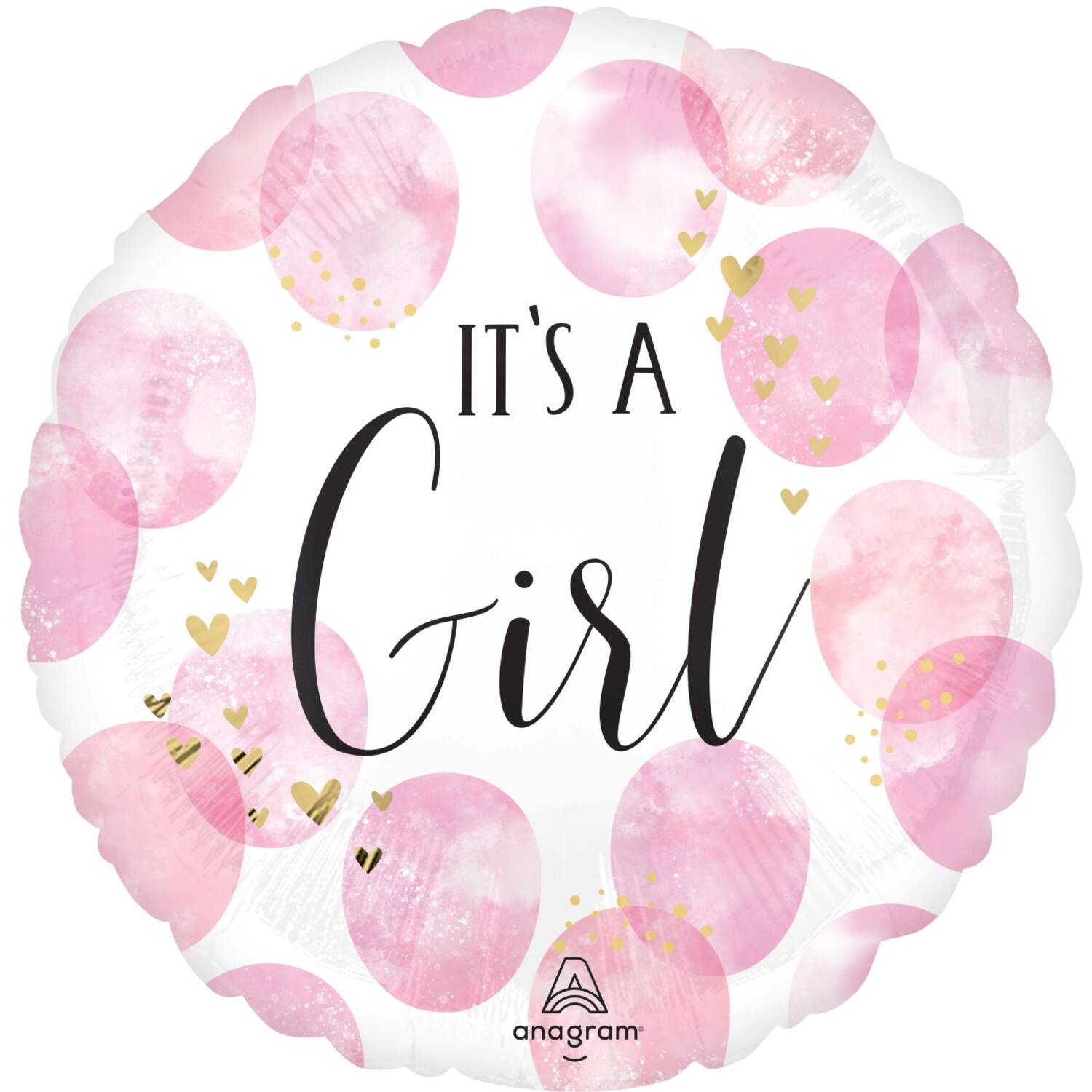 Foil Balloon - "IT'S A Girl!" - Pink Watercolour - Pink - 45 cm